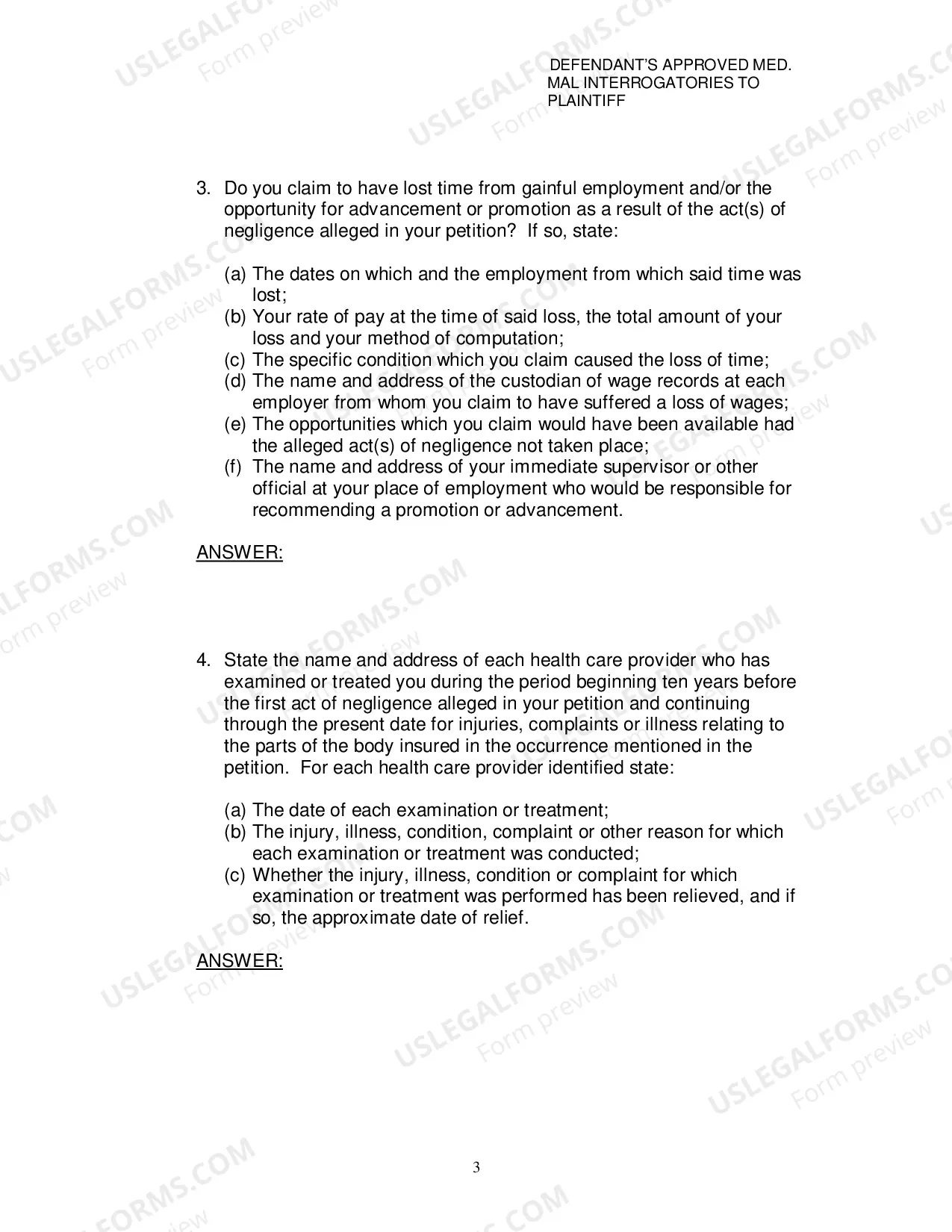 Preview Defendants Approved Medical Malpractice Interrogatories To Plaintiff