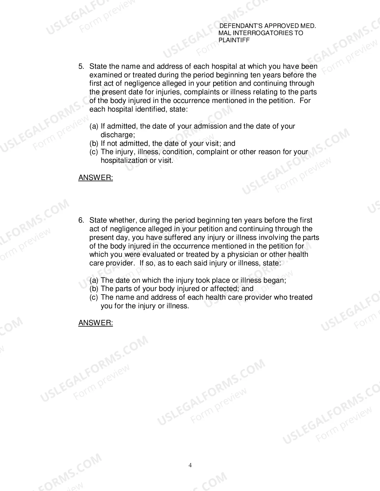 Preview Defendants Approved Medical Malpractice Interrogatories To Plaintiff
