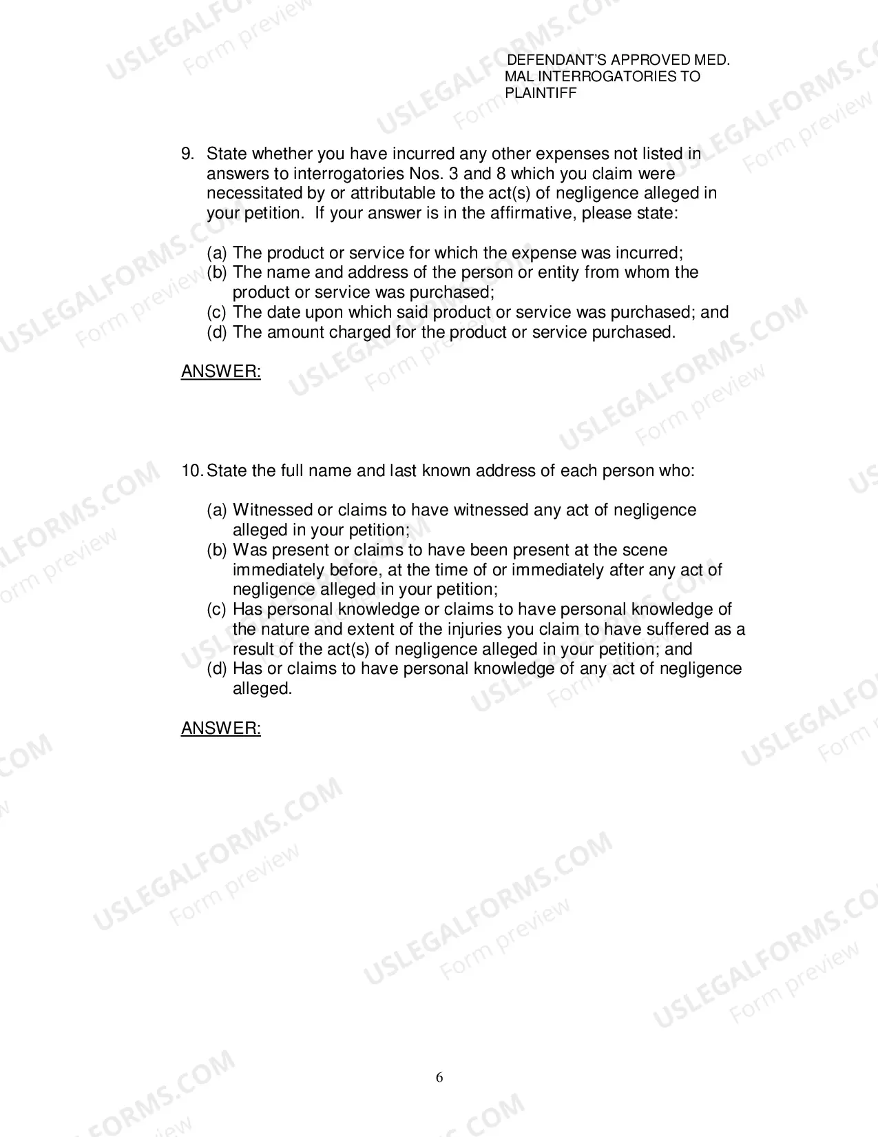 Preview Defendants Approved Medical Malpractice Interrogatories To Plaintiff