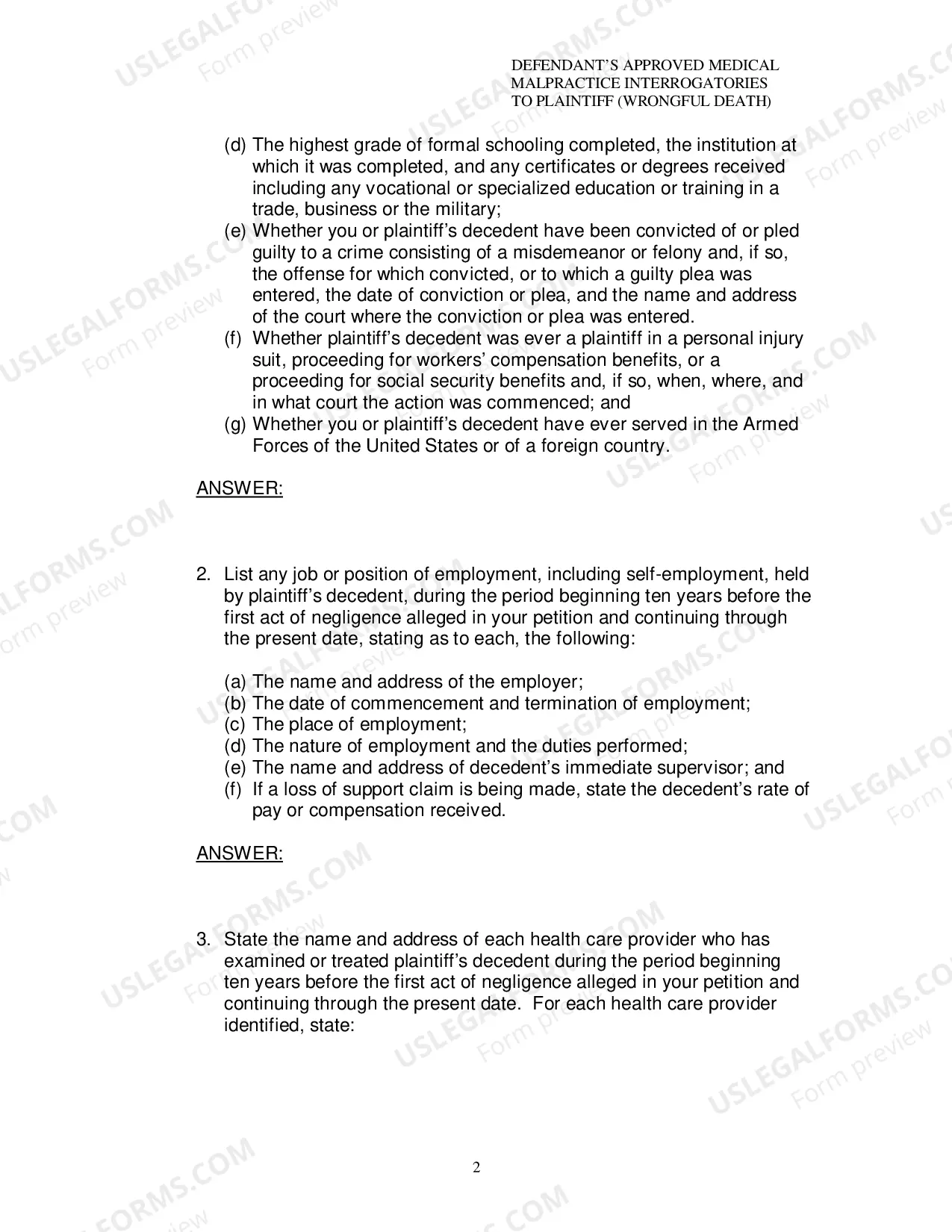 Preview Defendants Approved Medical Malpractice Interrogatories To Plaintiff Wrongful Death