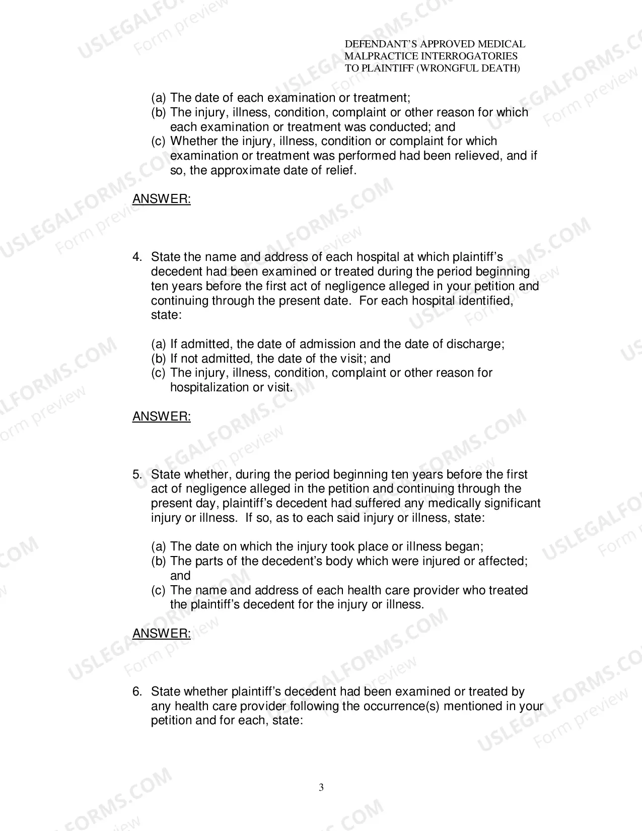 Preview Defendants Approved Medical Malpractice Interrogatories To Plaintiff Wrongful Death