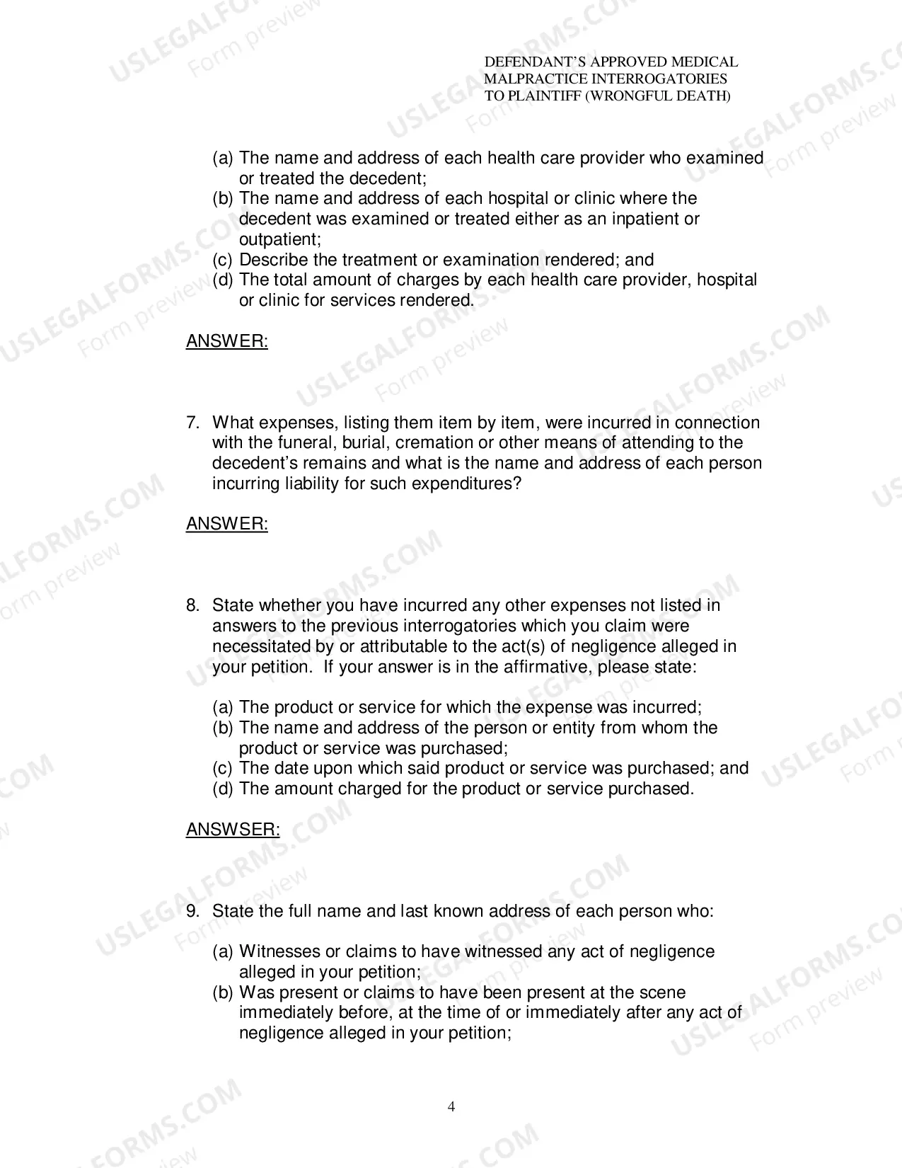 Preview Defendants Approved Medical Malpractice Interrogatories To Plaintiff Wrongful Death