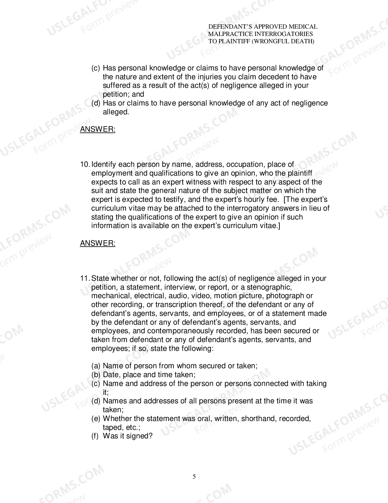 Preview Defendants Approved Medical Malpractice Interrogatories To Plaintiff Wrongful Death
