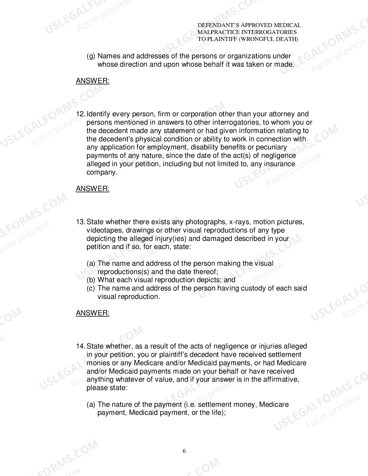Preview Defendants Approved Medical Malpractice Interrogatories To Plaintiff Wrongful Death