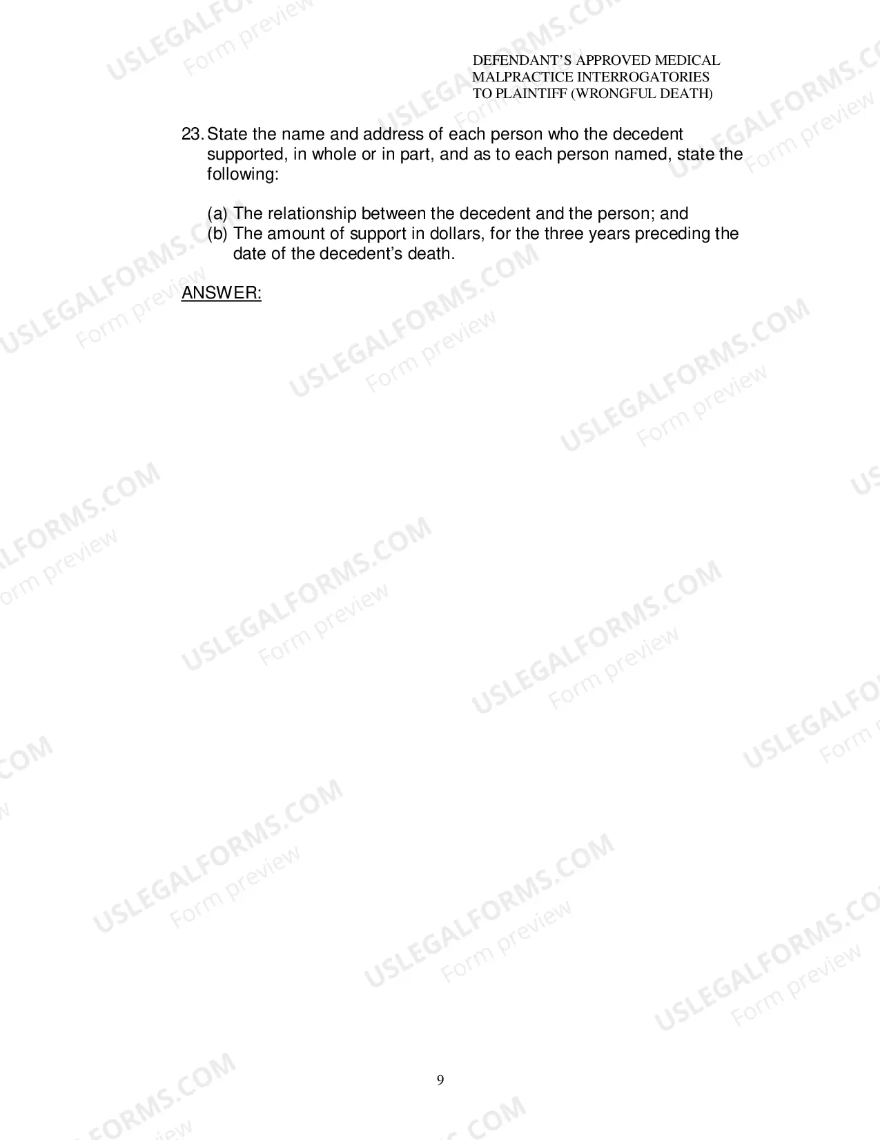 Preview Defendants Approved Medical Malpractice Interrogatories To Plaintiff Wrongful Death