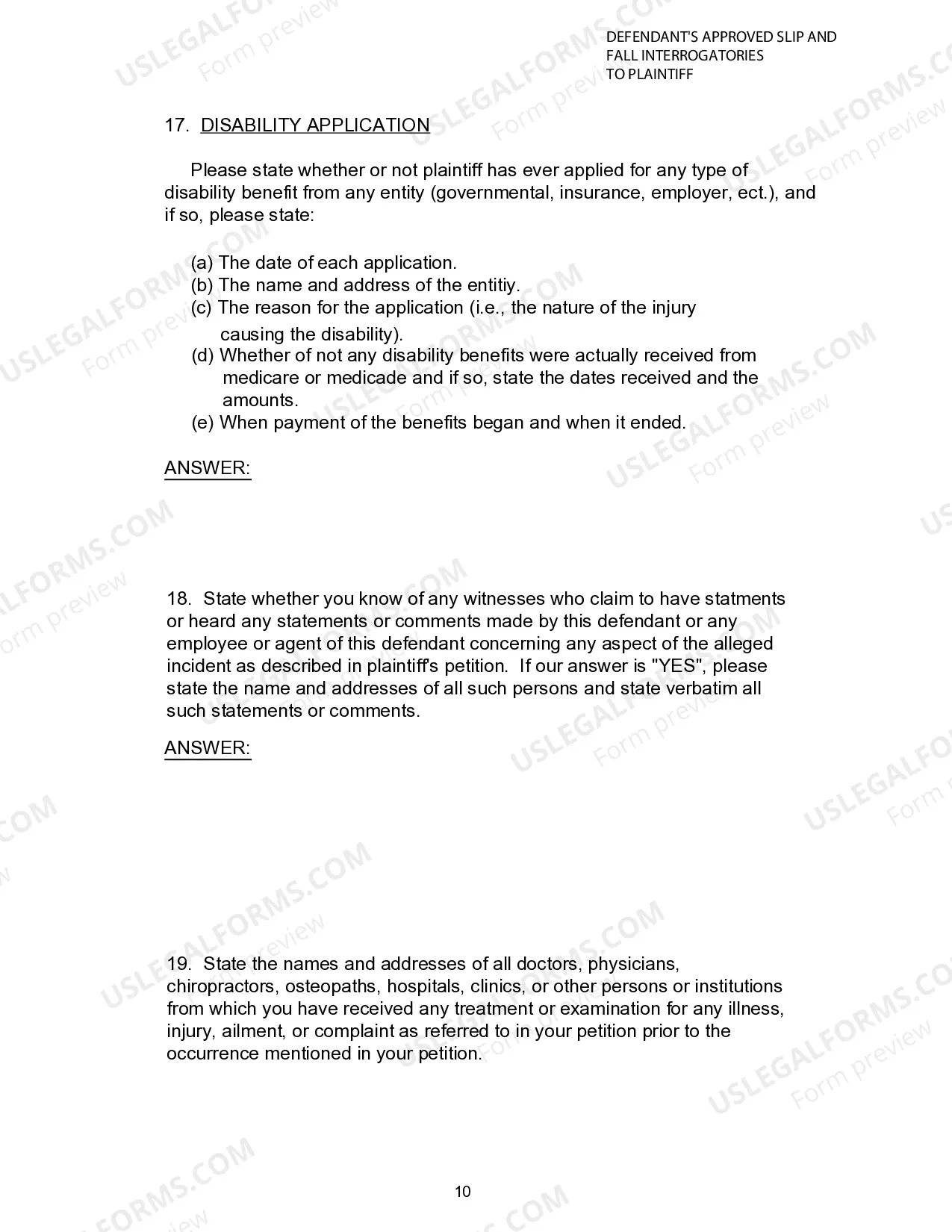 Preview Defendants Approved Slip and Fall Interrogatories To Plaintiff
