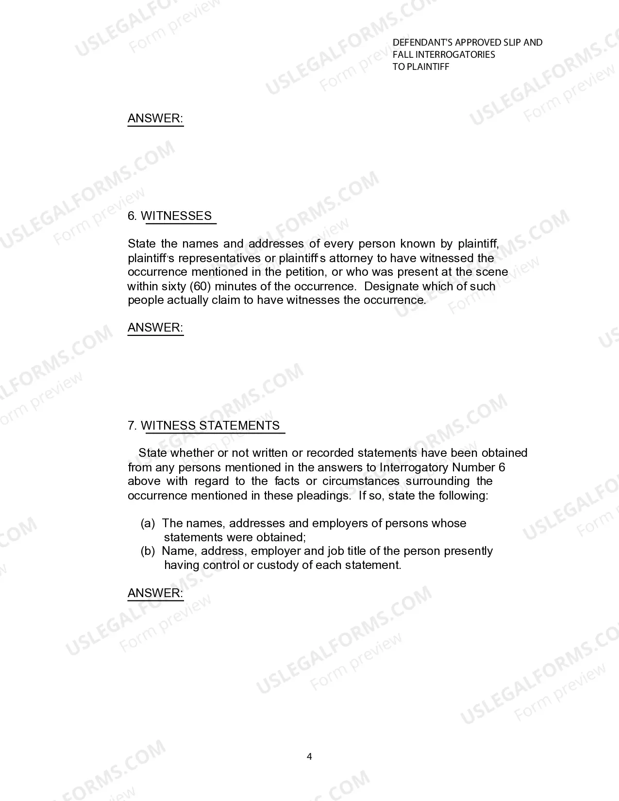 Preview Defendants Approved Slip and Fall Interrogatories To Plaintiff