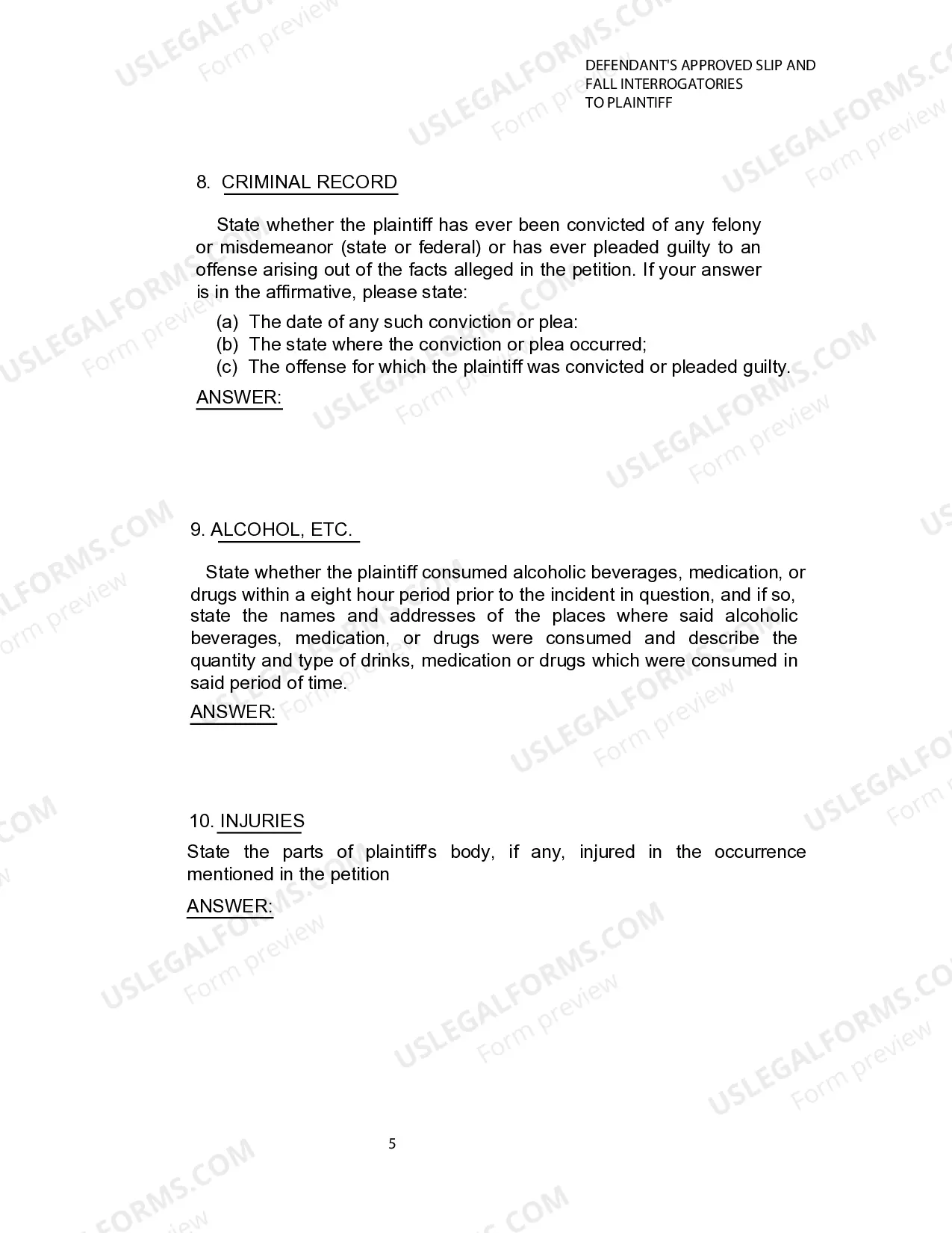 Preview Defendants Approved Slip and Fall Interrogatories To Plaintiff