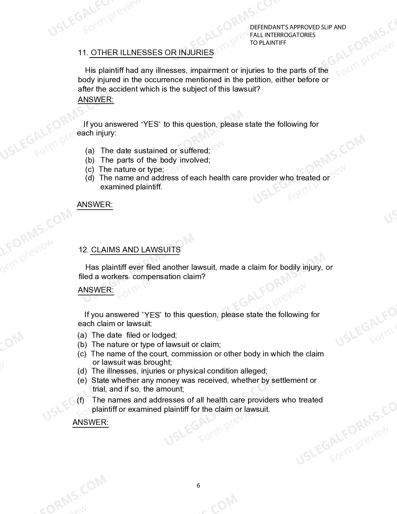 Preview Defendants Approved Slip and Fall Interrogatories To Plaintiff