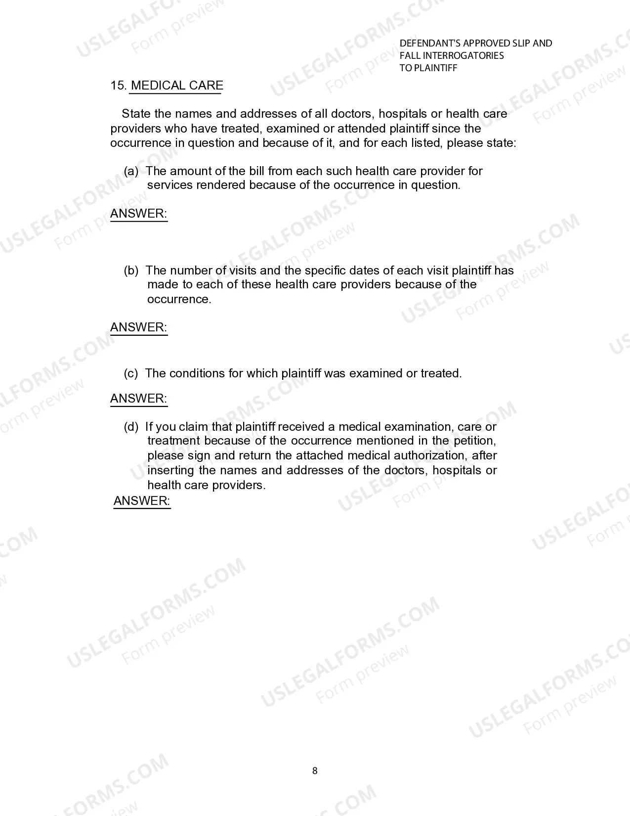 Preview Defendants Approved Slip and Fall Interrogatories To Plaintiff