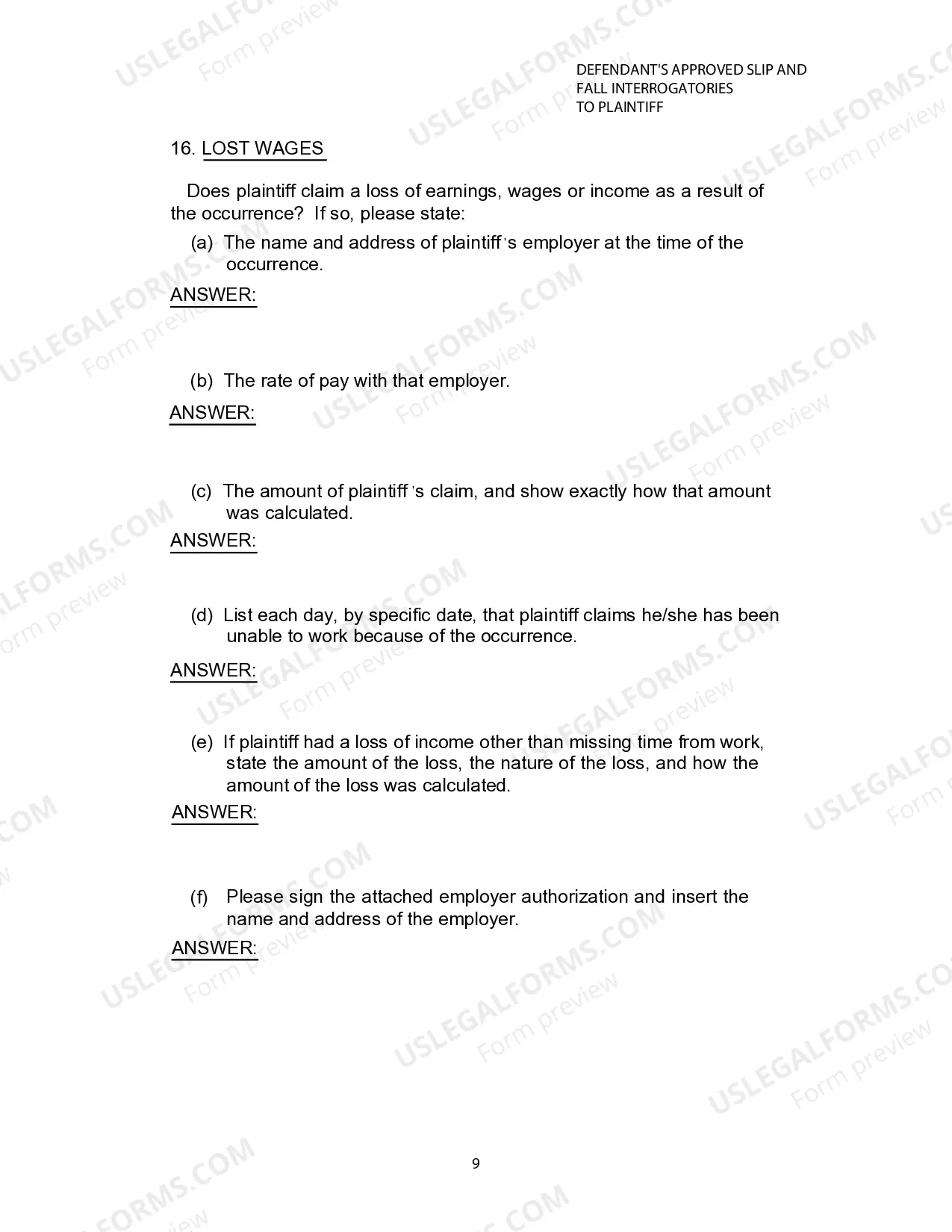 Preview Defendants Approved Slip and Fall Interrogatories To Plaintiff