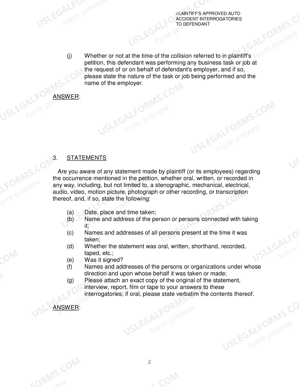 Preview Plaintiffs Approved Auto Accident Interrogatories To Defendant