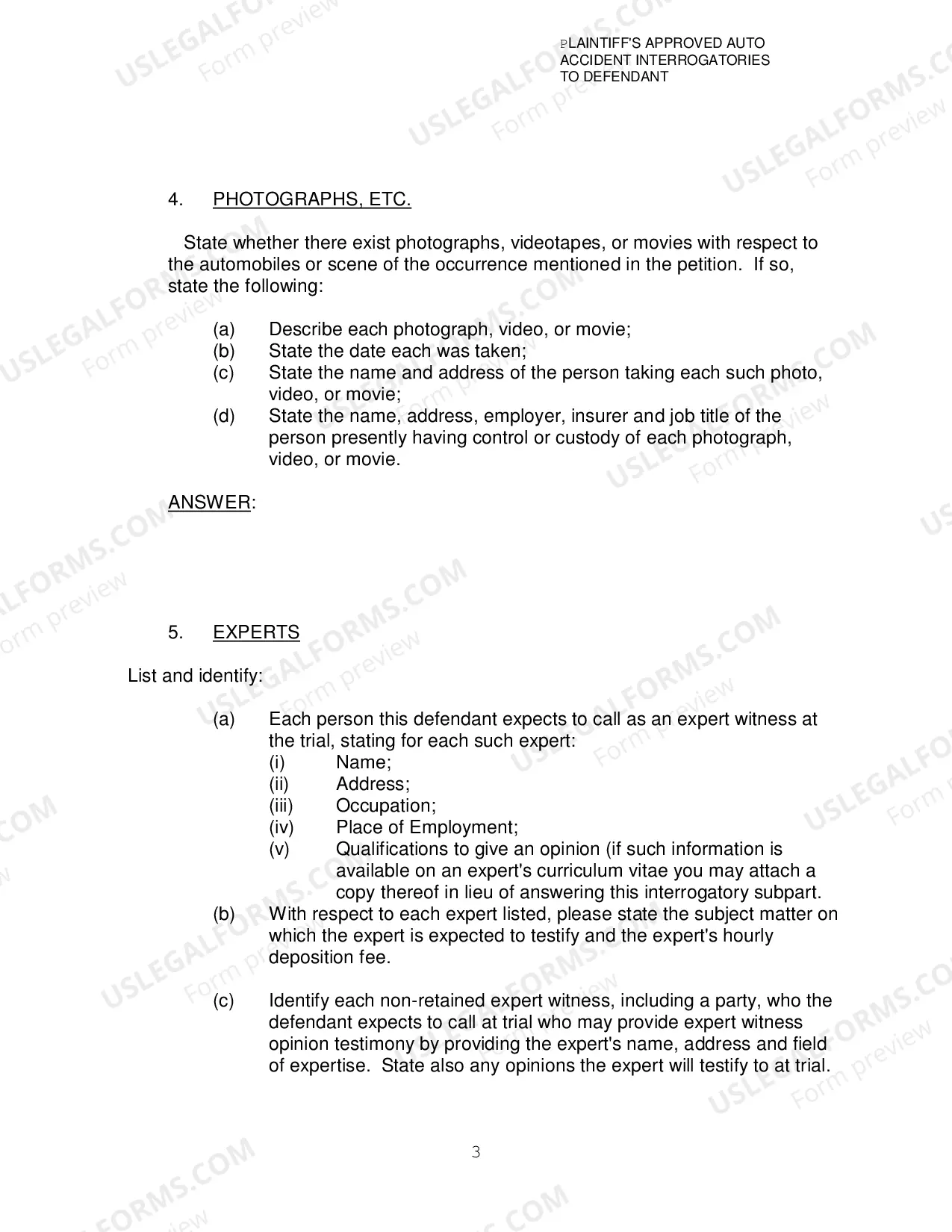 Preview Plaintiffs Approved Auto Accident Interrogatories To Defendant