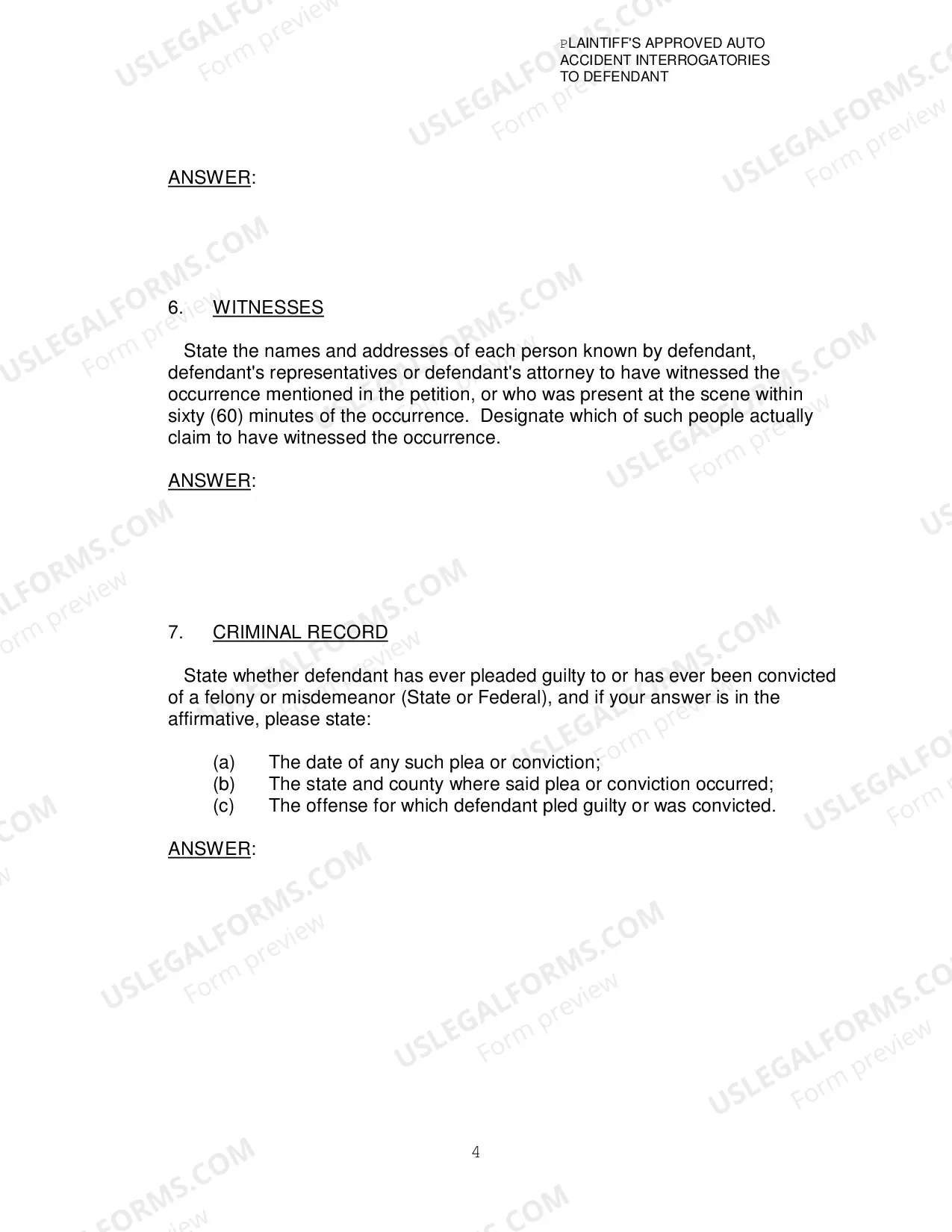 Preview Plaintiffs Approved Auto Accident Interrogatories To Defendant