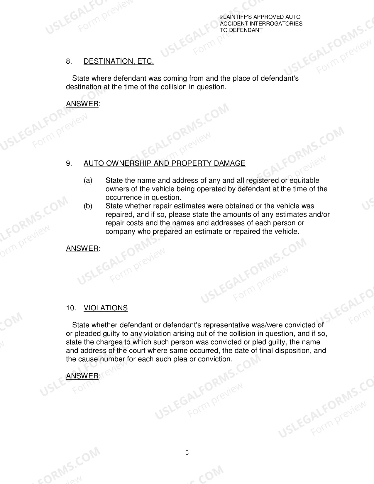 Preview Plaintiffs Approved Auto Accident Interrogatories To Defendant