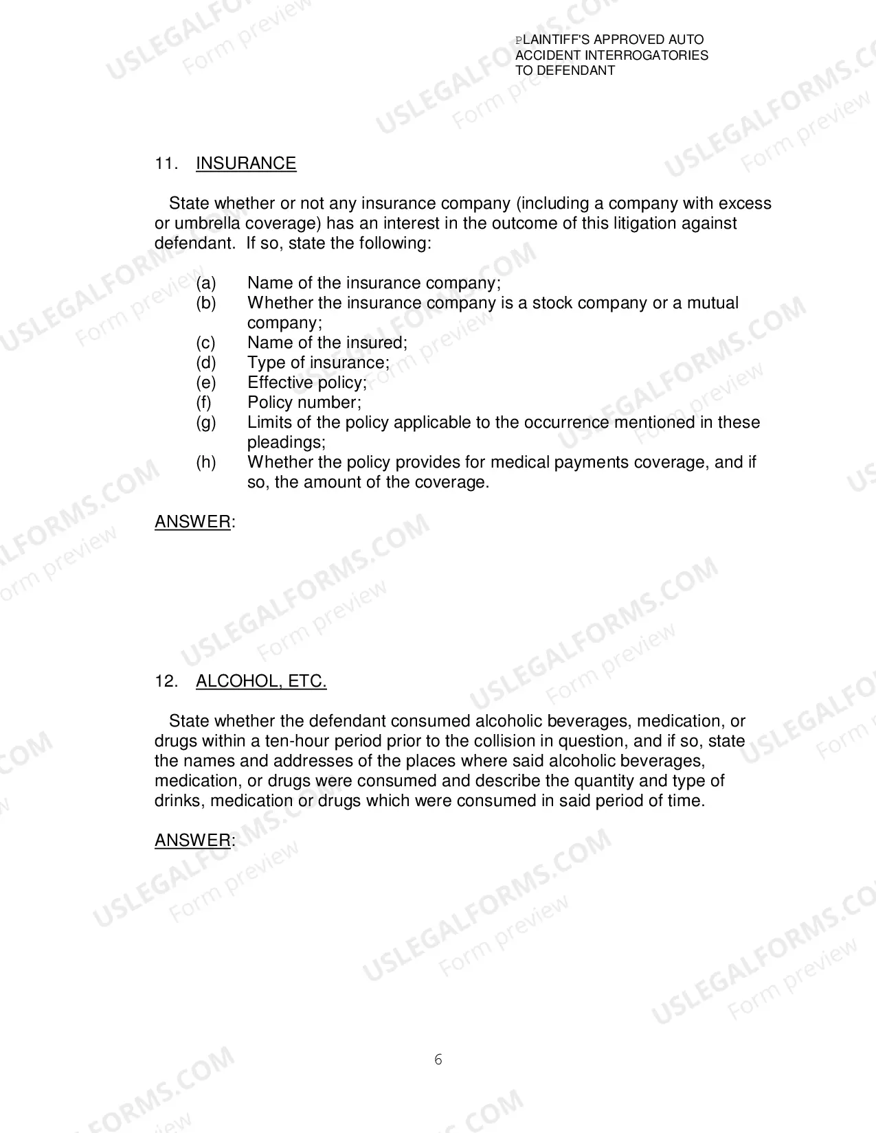 Preview Plaintiffs Approved Auto Accident Interrogatories To Defendant