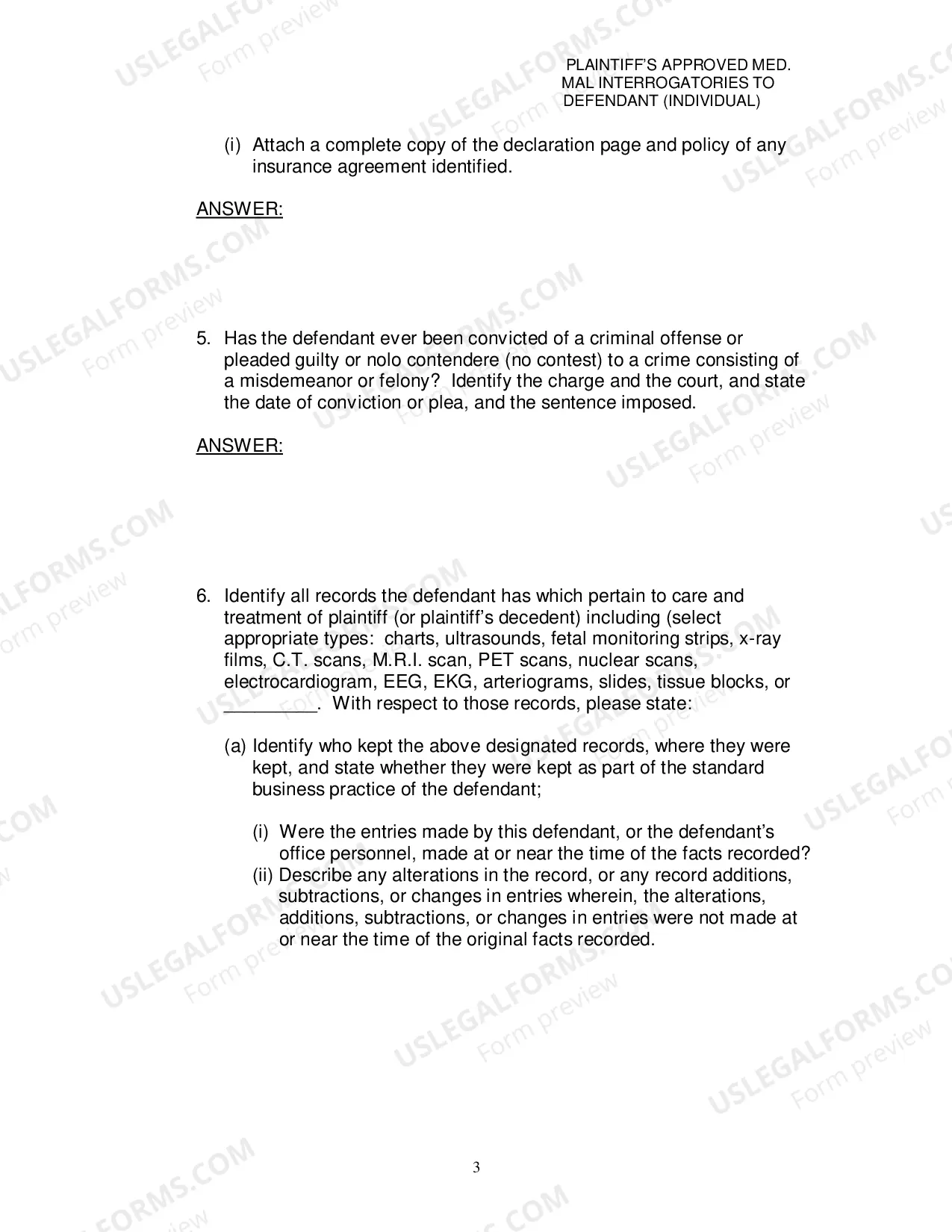 Preview Plaintiffs Approved Medical Malpractice Interrogatories To Defendant Individual
