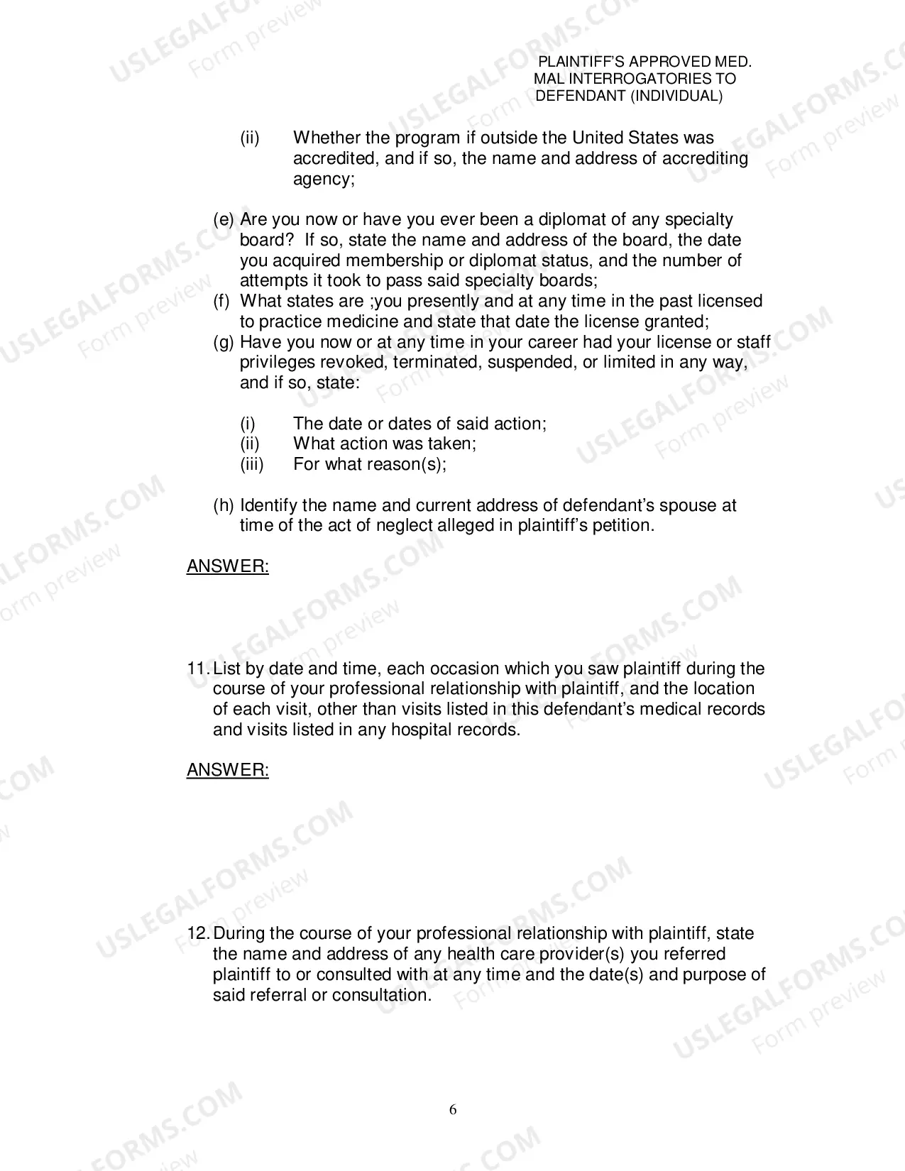Preview Plaintiffs Approved Medical Malpractice Interrogatories To Defendant Individual