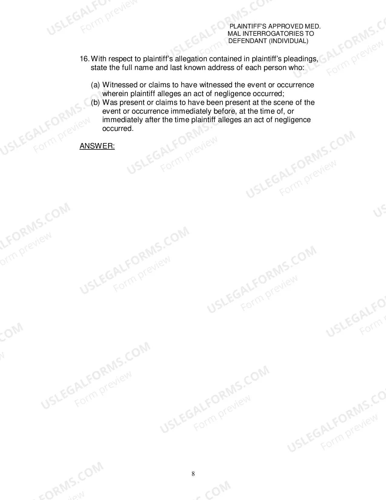 Preview Plaintiffs Approved Medical Malpractice Interrogatories To Defendant Individual