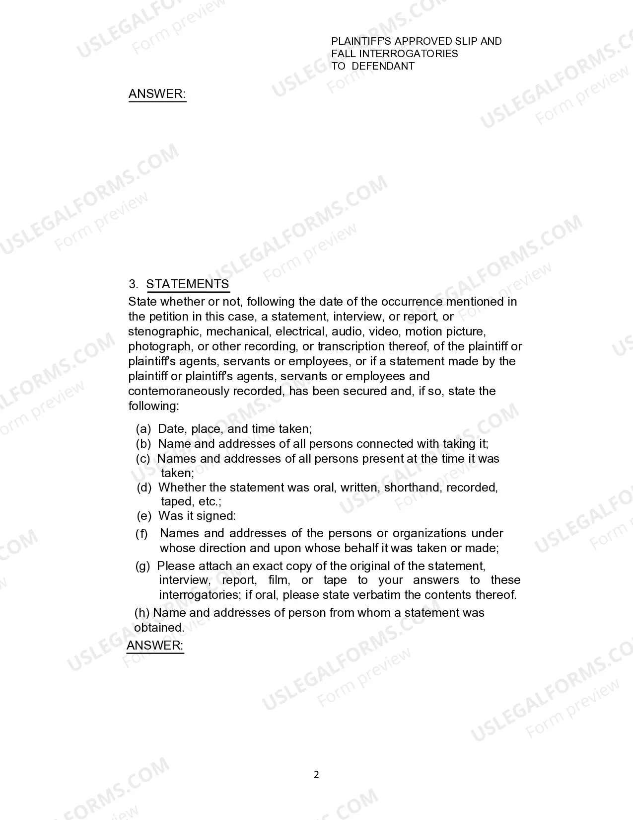Preview Plaintiffs Approved Slip and Fall Interrogatories To Defendant