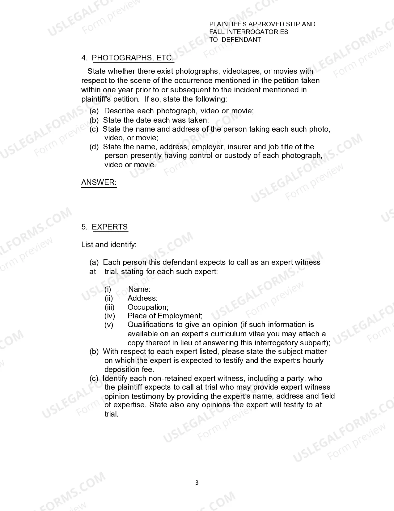 Preview Plaintiffs Approved Slip and Fall Interrogatories To Defendant