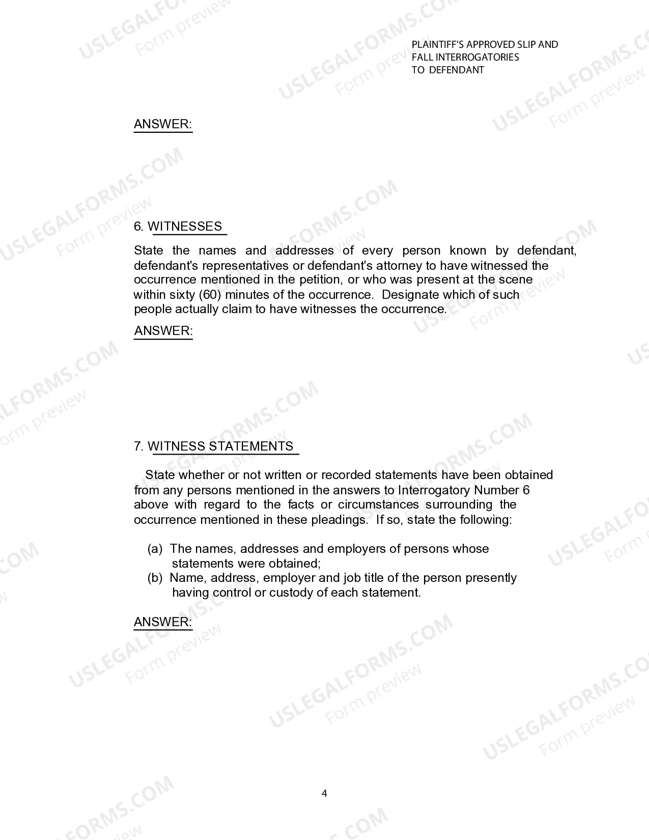 Preview Plaintiffs Approved Slip and Fall Interrogatories To Defendant