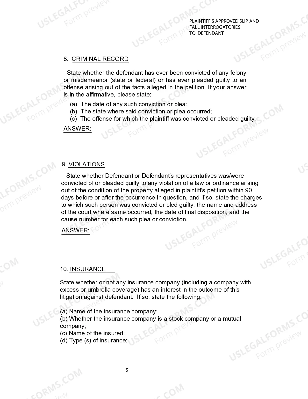 Preview Plaintiffs Approved Slip and Fall Interrogatories To Defendant