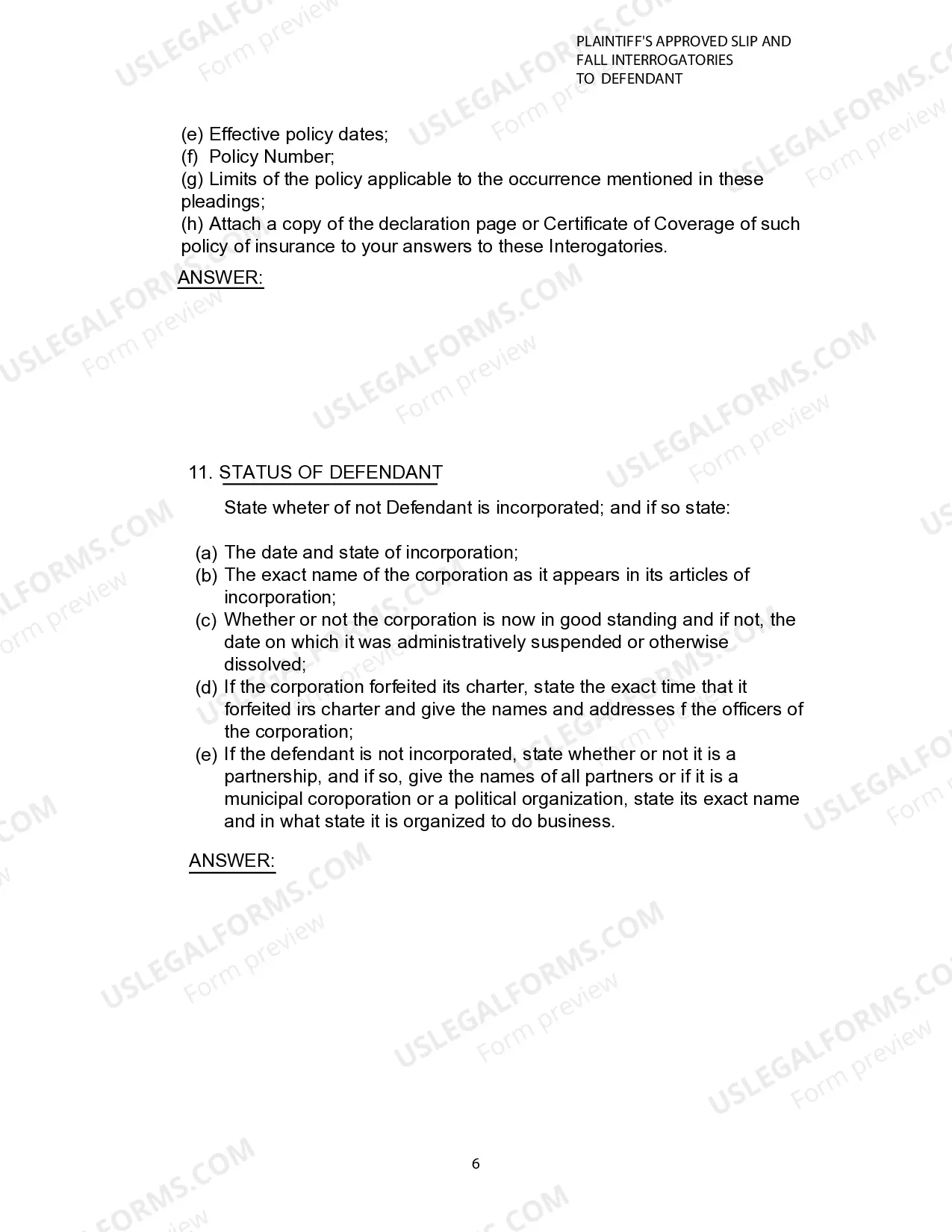 Preview Plaintiffs Approved Slip and Fall Interrogatories To Defendant