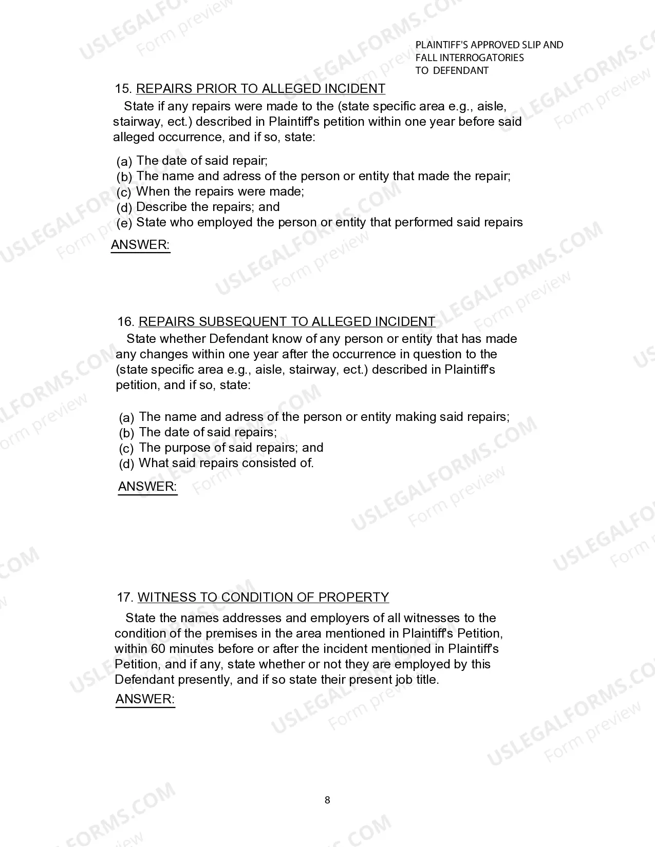 Preview Plaintiffs Approved Slip and Fall Interrogatories To Defendant