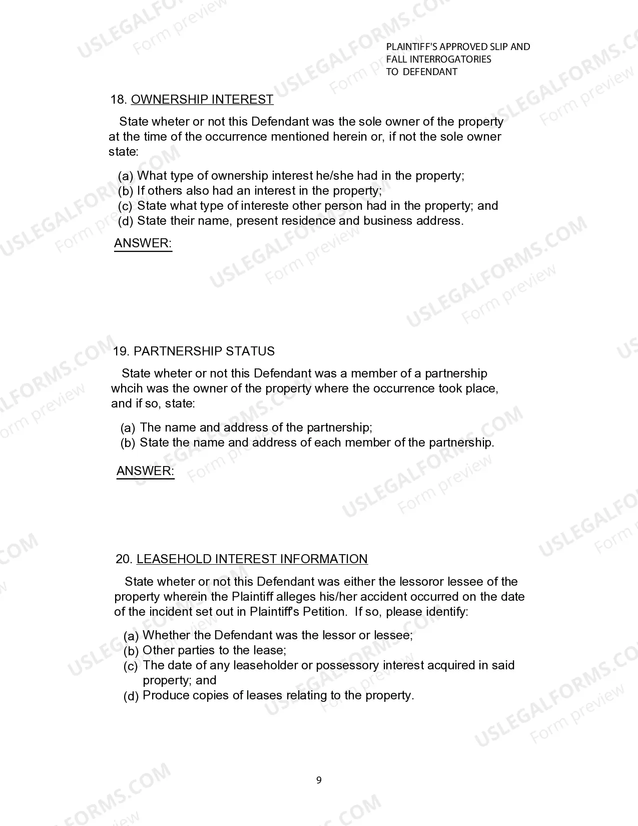 Preview Plaintiffs Approved Slip and Fall Interrogatories To Defendant