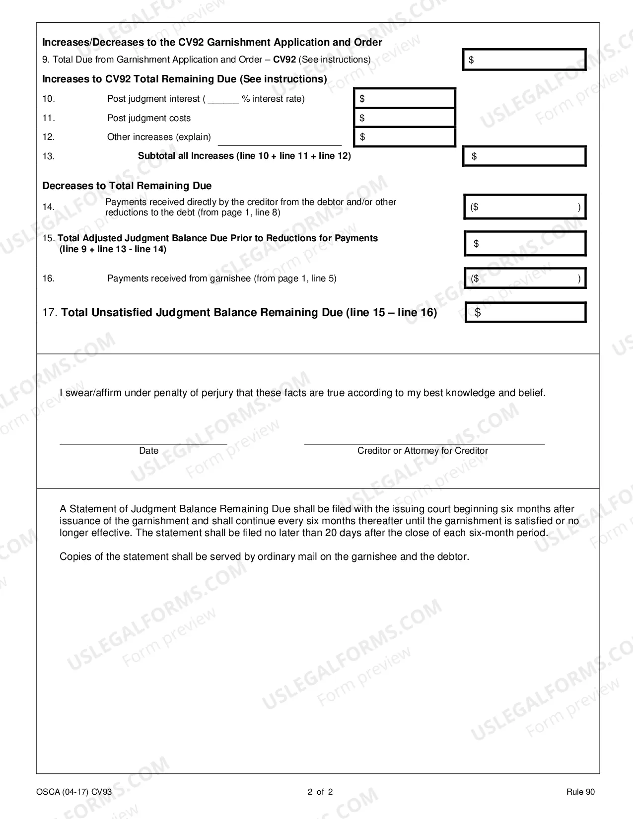 Preview Statement of Judgement Balance