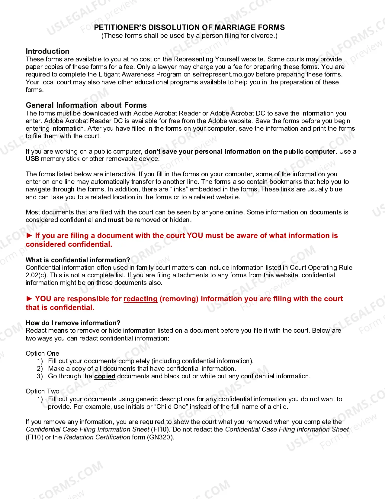 Preview Dissolution of Marriage Forms