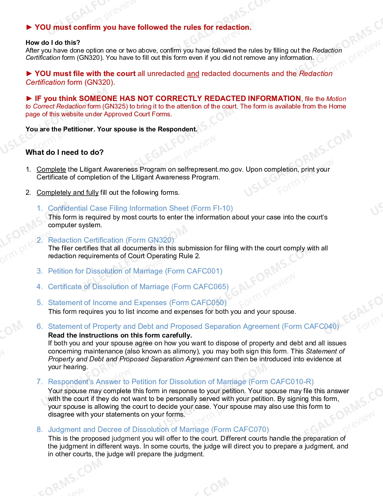 Preview Dissolution of Marriage Forms
