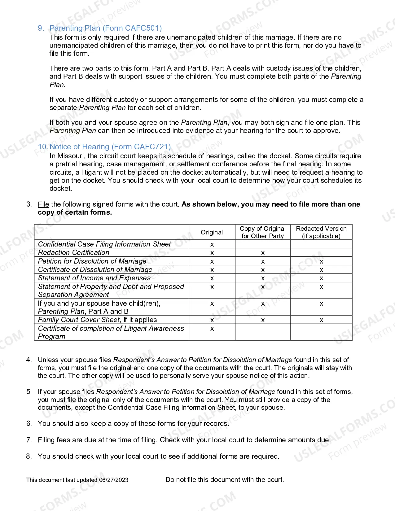 Preview Dissolution of Marriage Forms