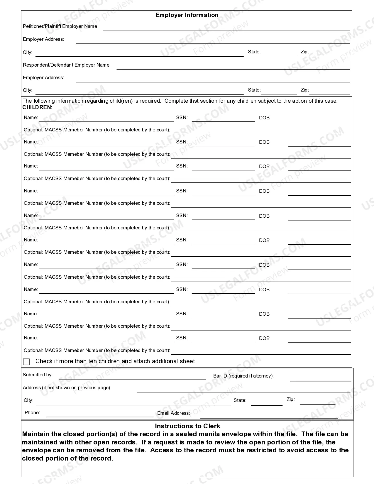 Preview Confidential Case Filing Information Sheet - Domestic Relations