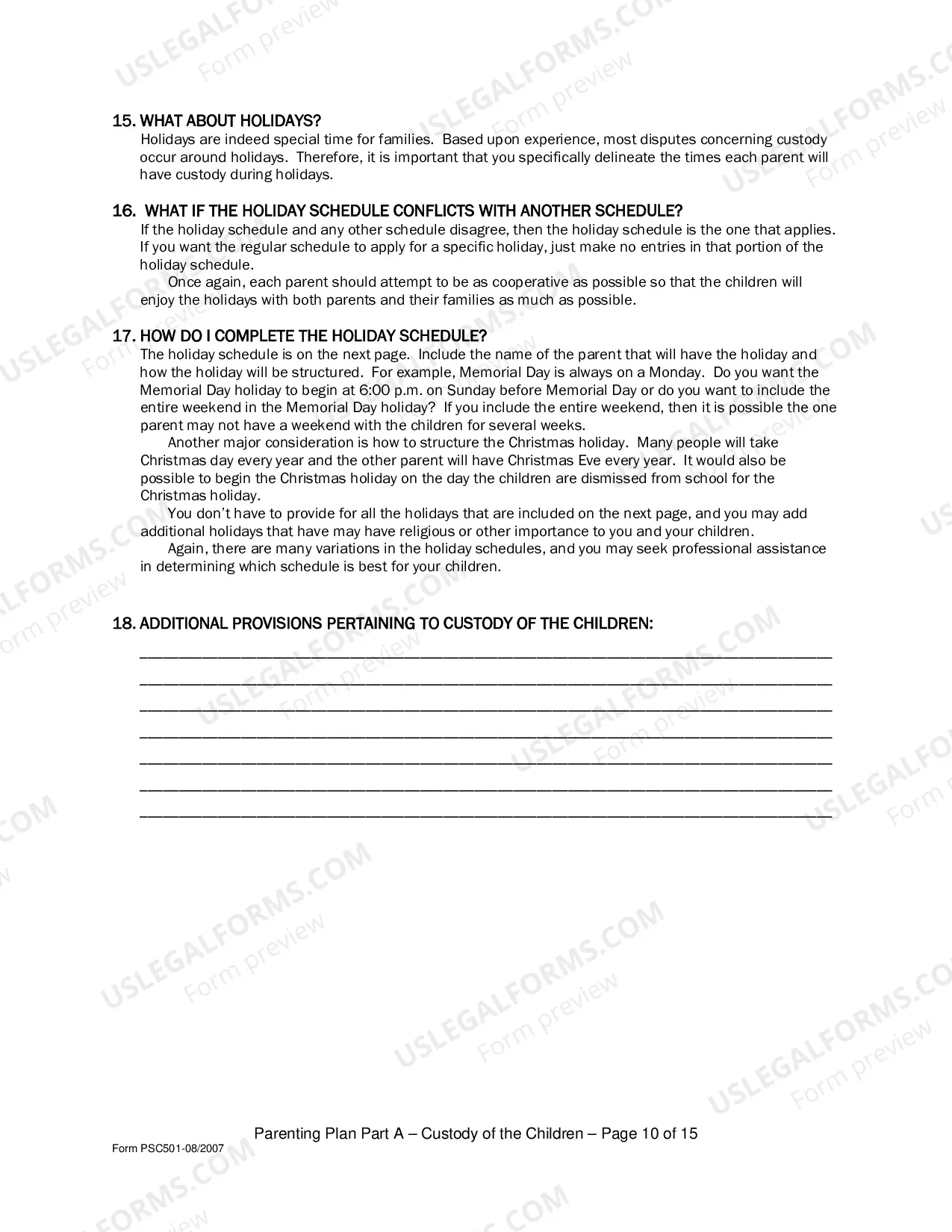 Preview Parenting Plan - Form Psc501