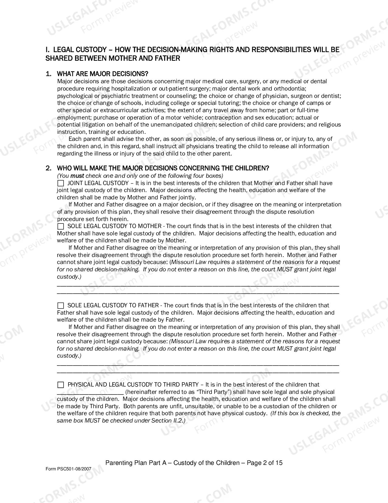 Preview Parenting Plan - Form Psc501