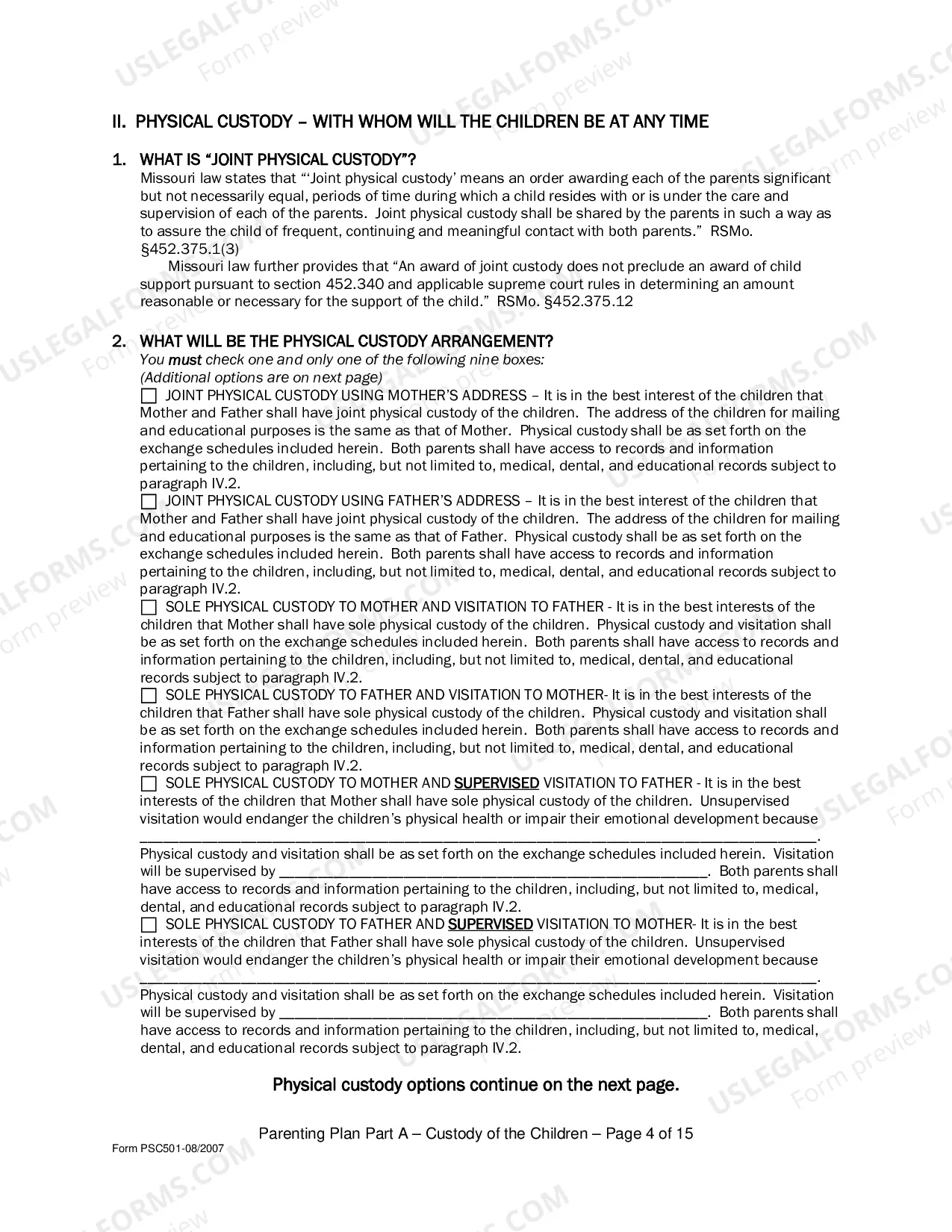 Preview Parenting Plan - Form Psc501