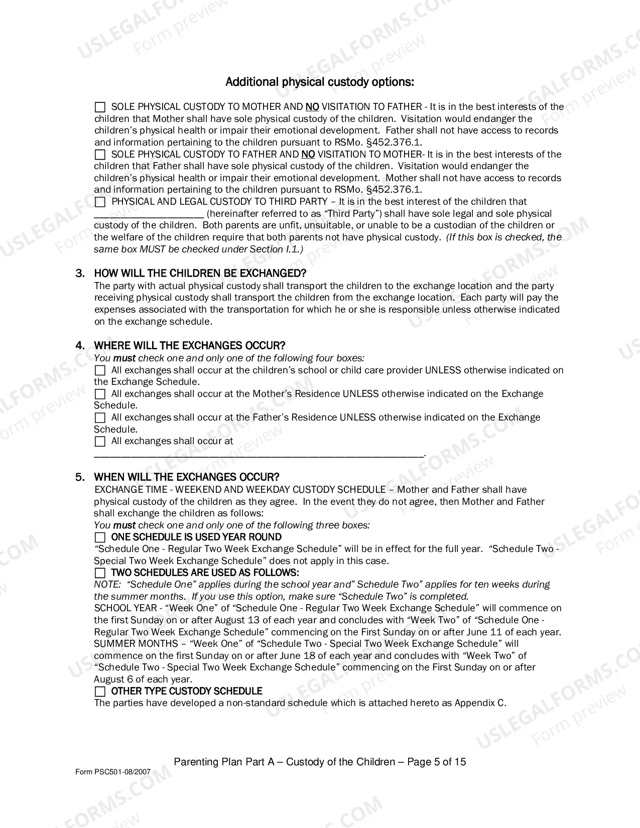 Preview Parenting Plan - Form Psc501