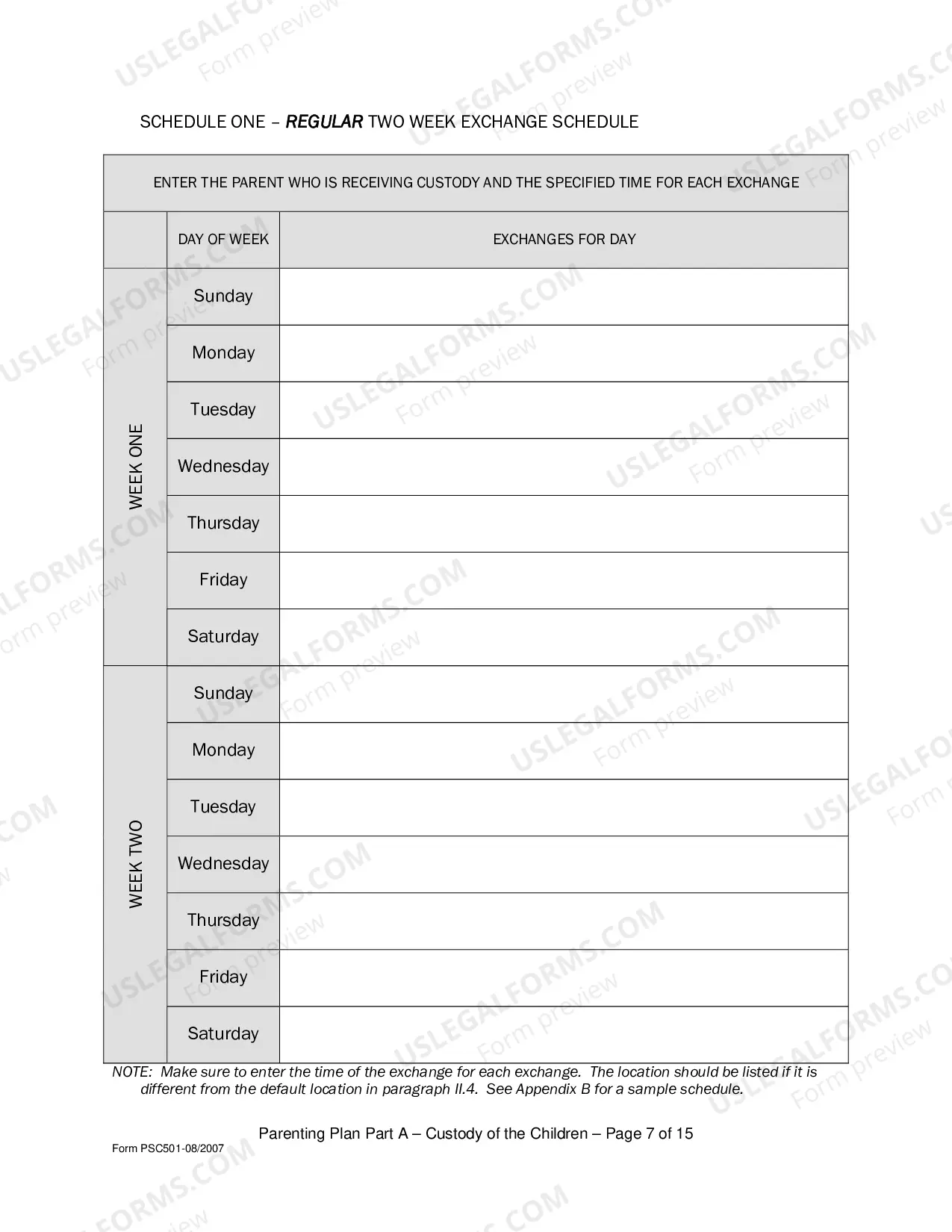 Preview Parenting Plan - Form Psc501