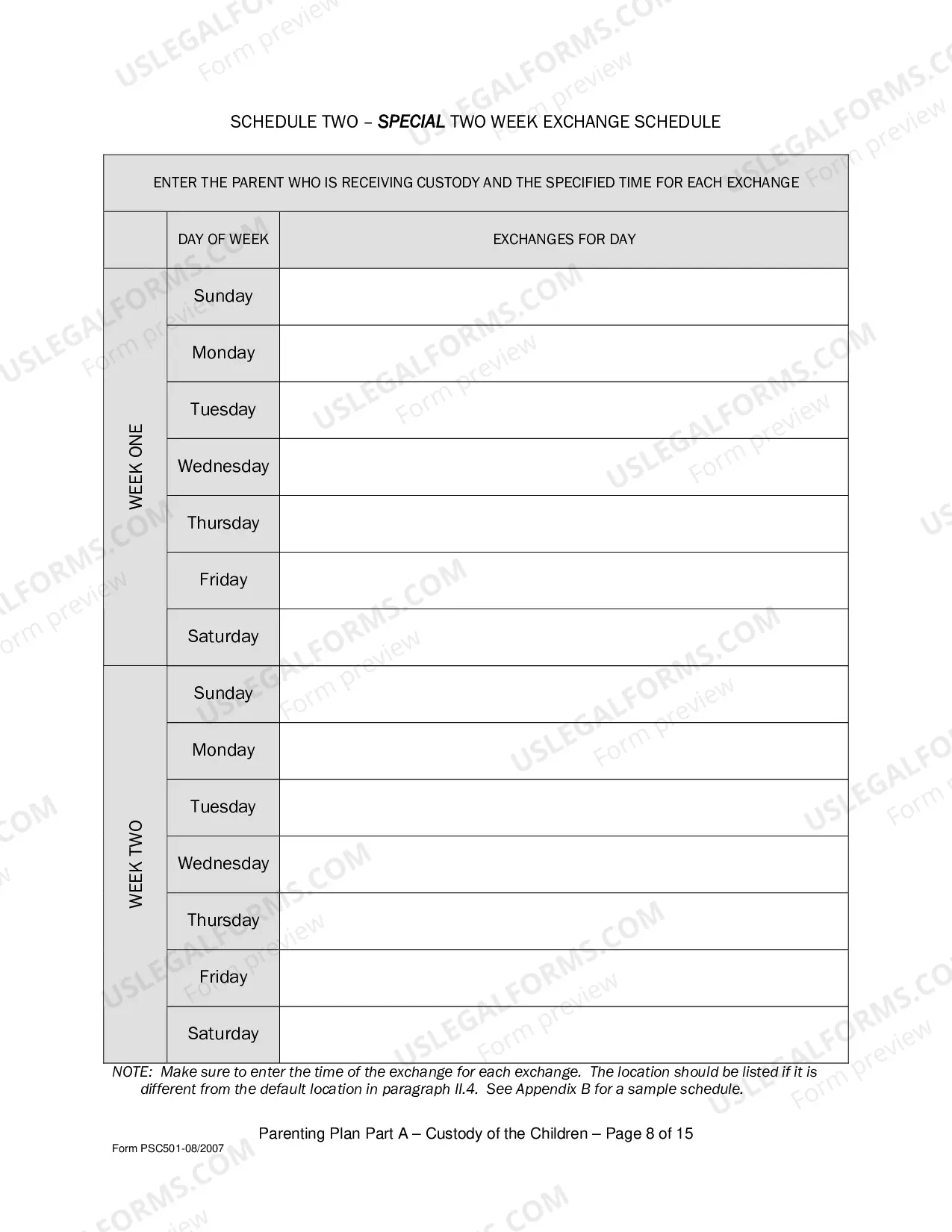 Preview Parenting Plan - Form Psc501