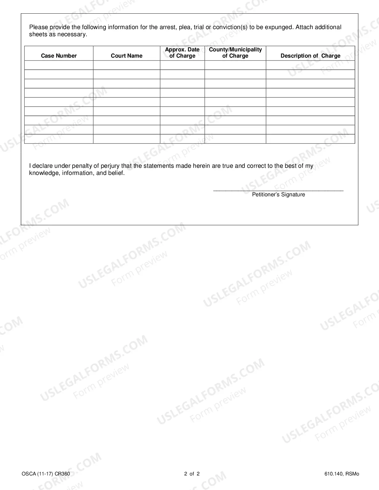Preview Petition For Expungement - Section 610.140, Rsmo.