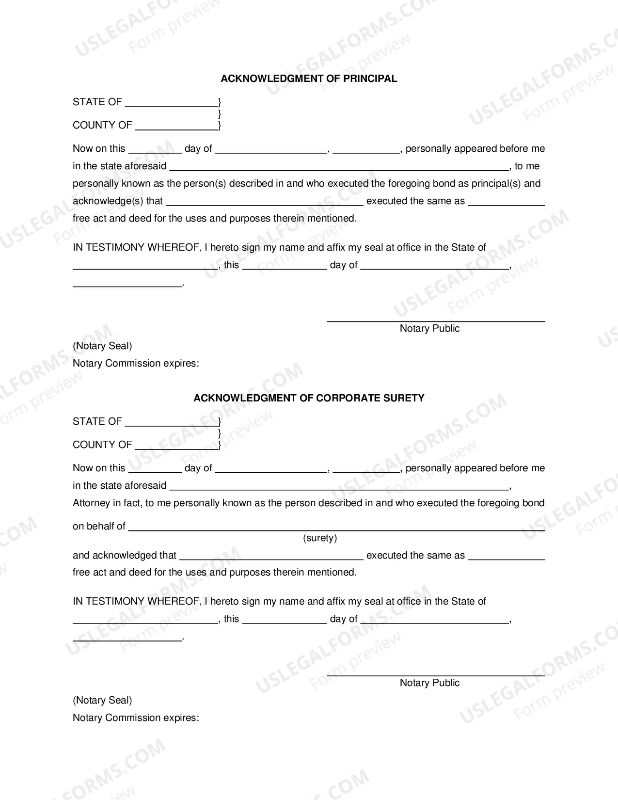 Preview Corporate Surety Bond (Creditors Refusal)