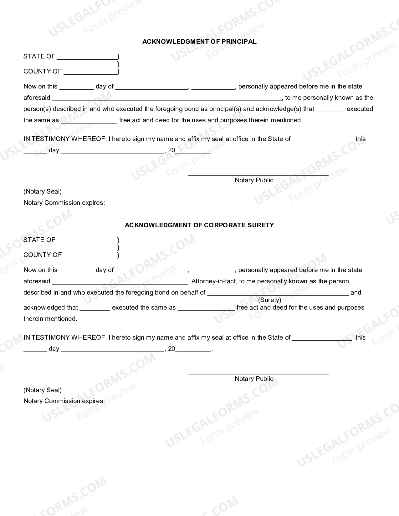 Preview Corporate Surety Bond (Decedent Estate)