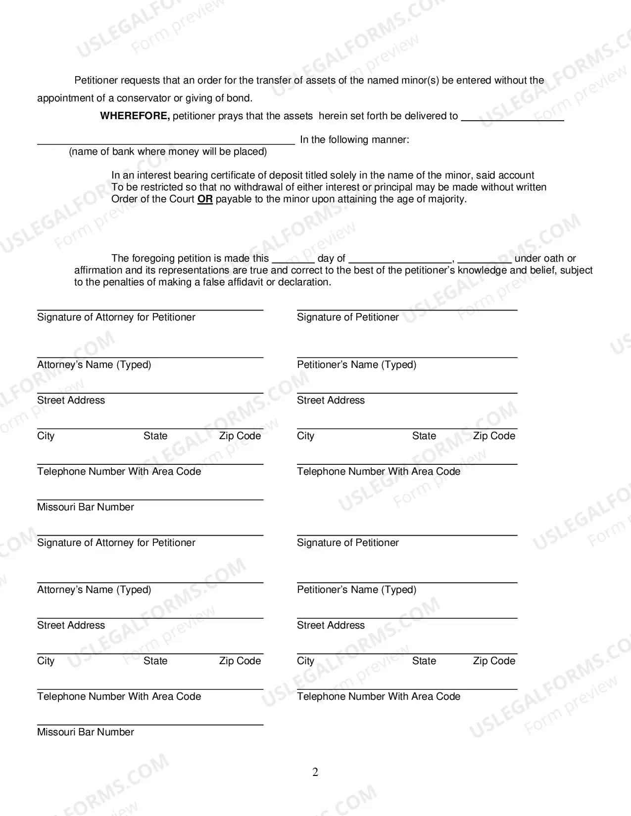 Preview Petition For An Order To Dispense With Conservatorship