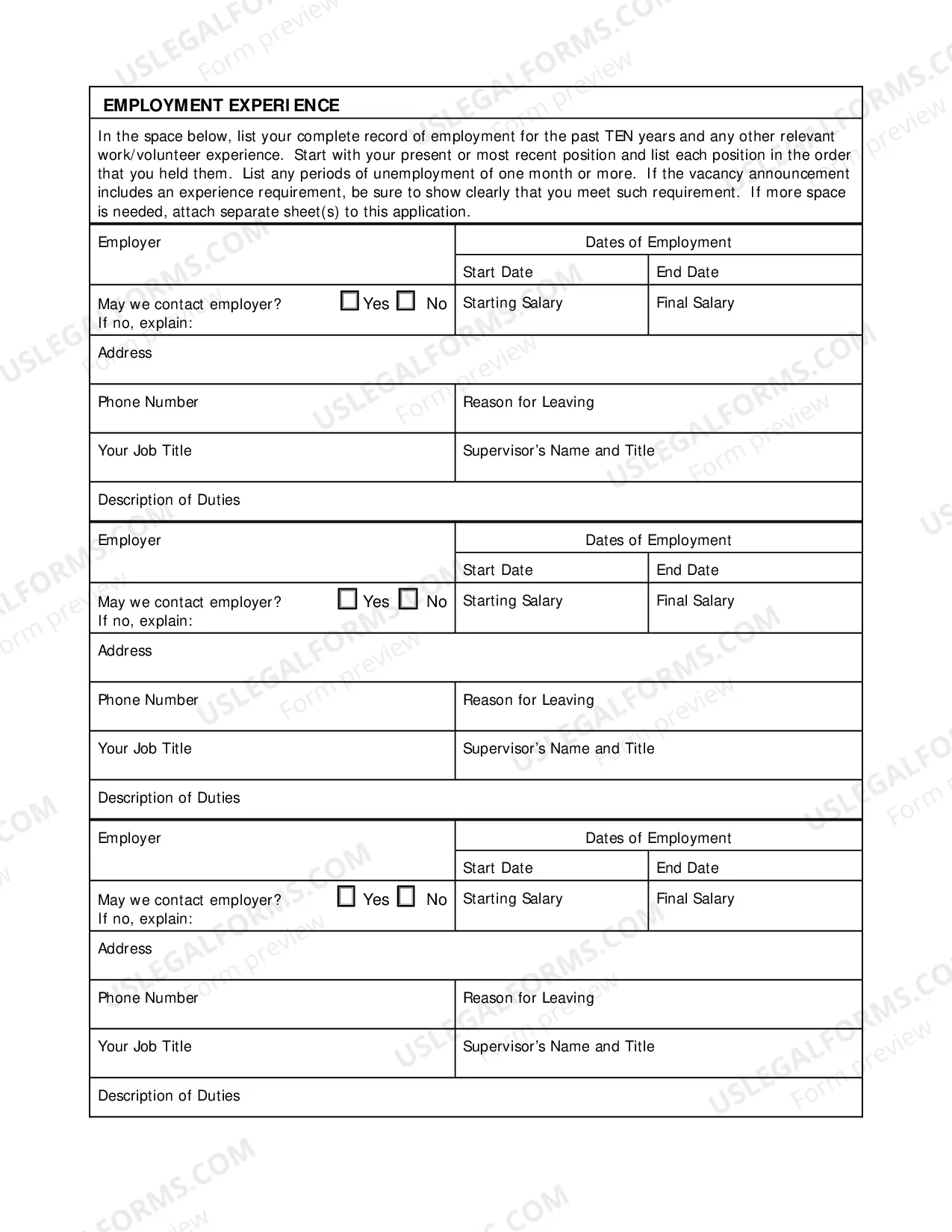 Preview Employment Application