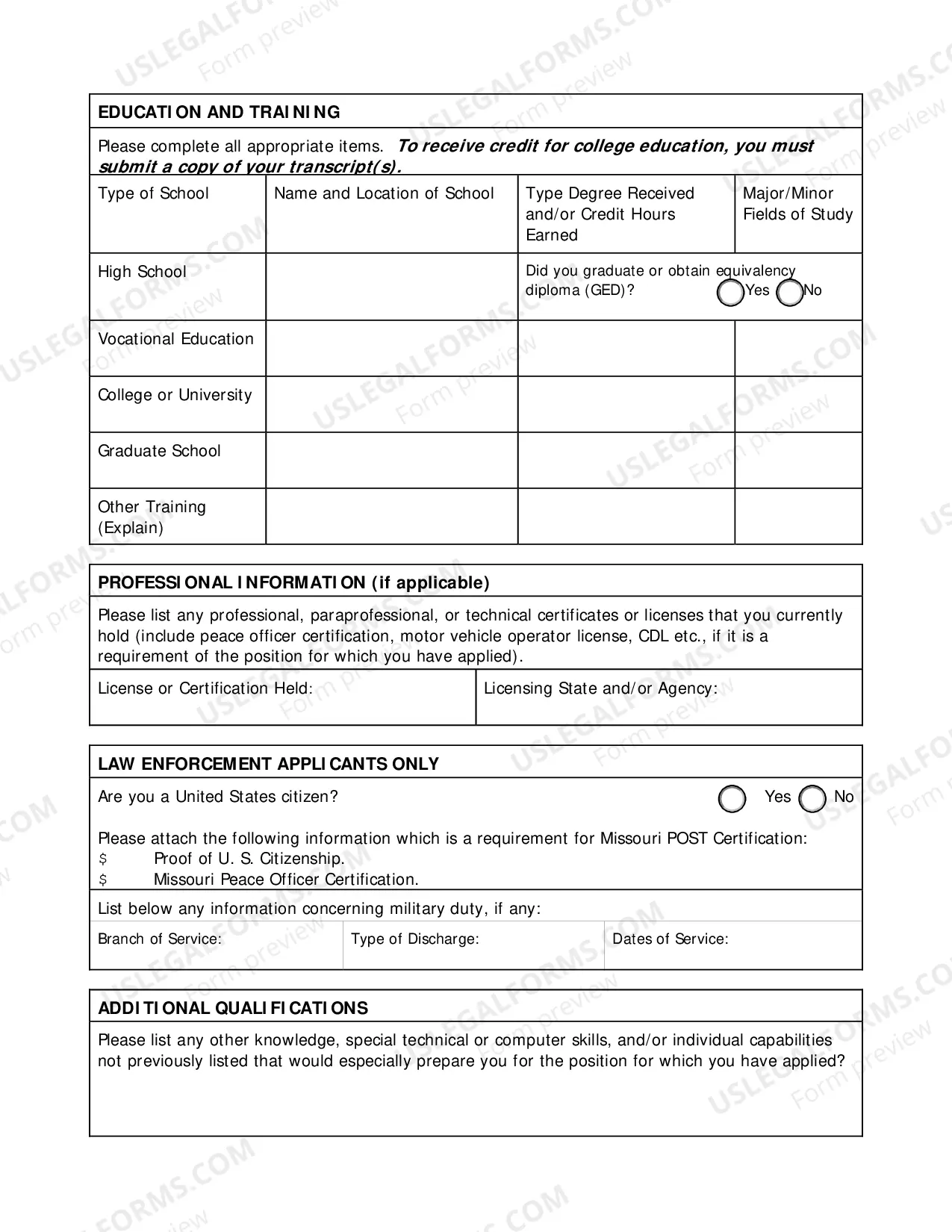 Preview Employment Application