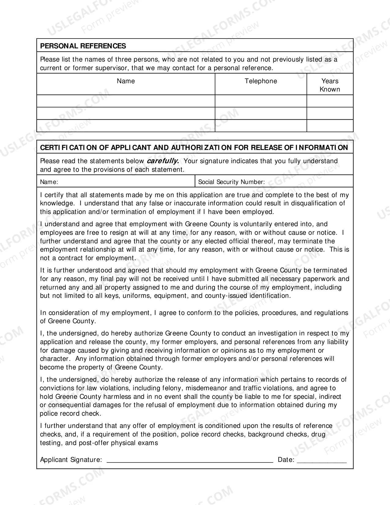 Preview Employment Application