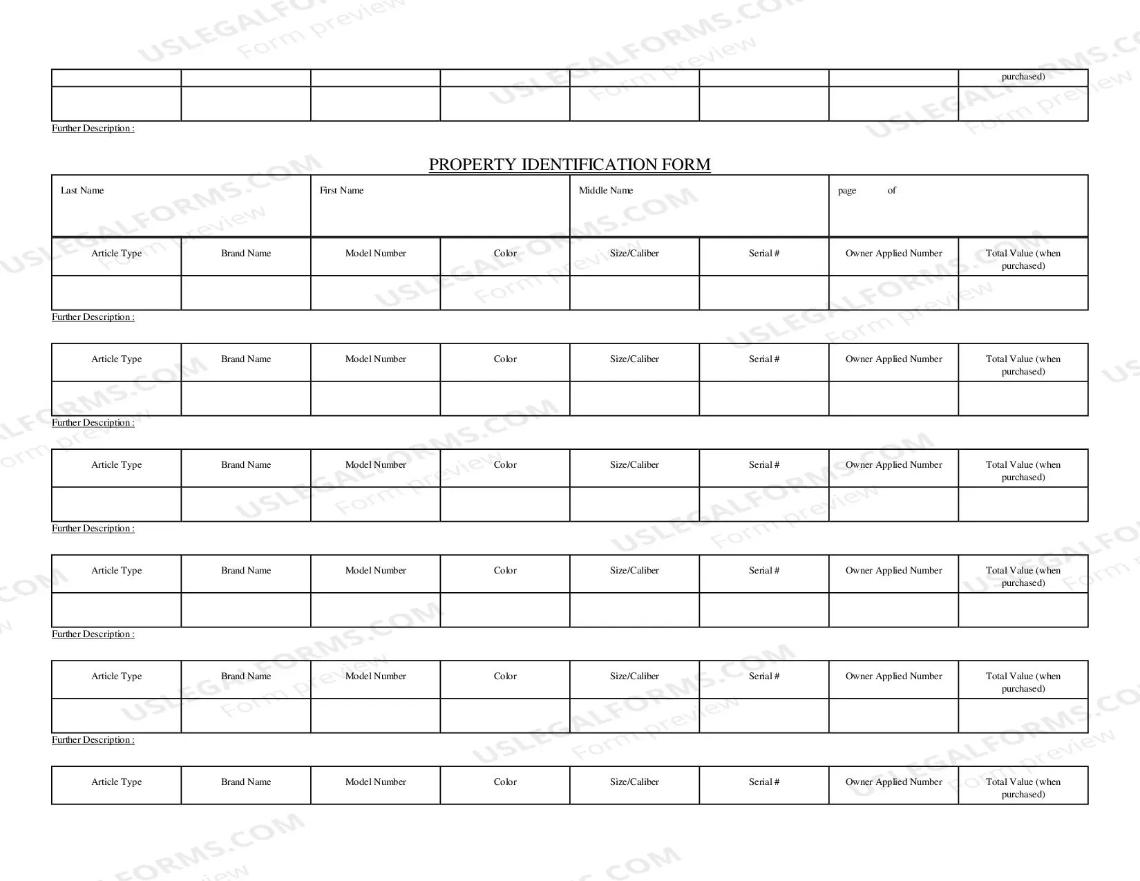 Preview Property Inventory Form