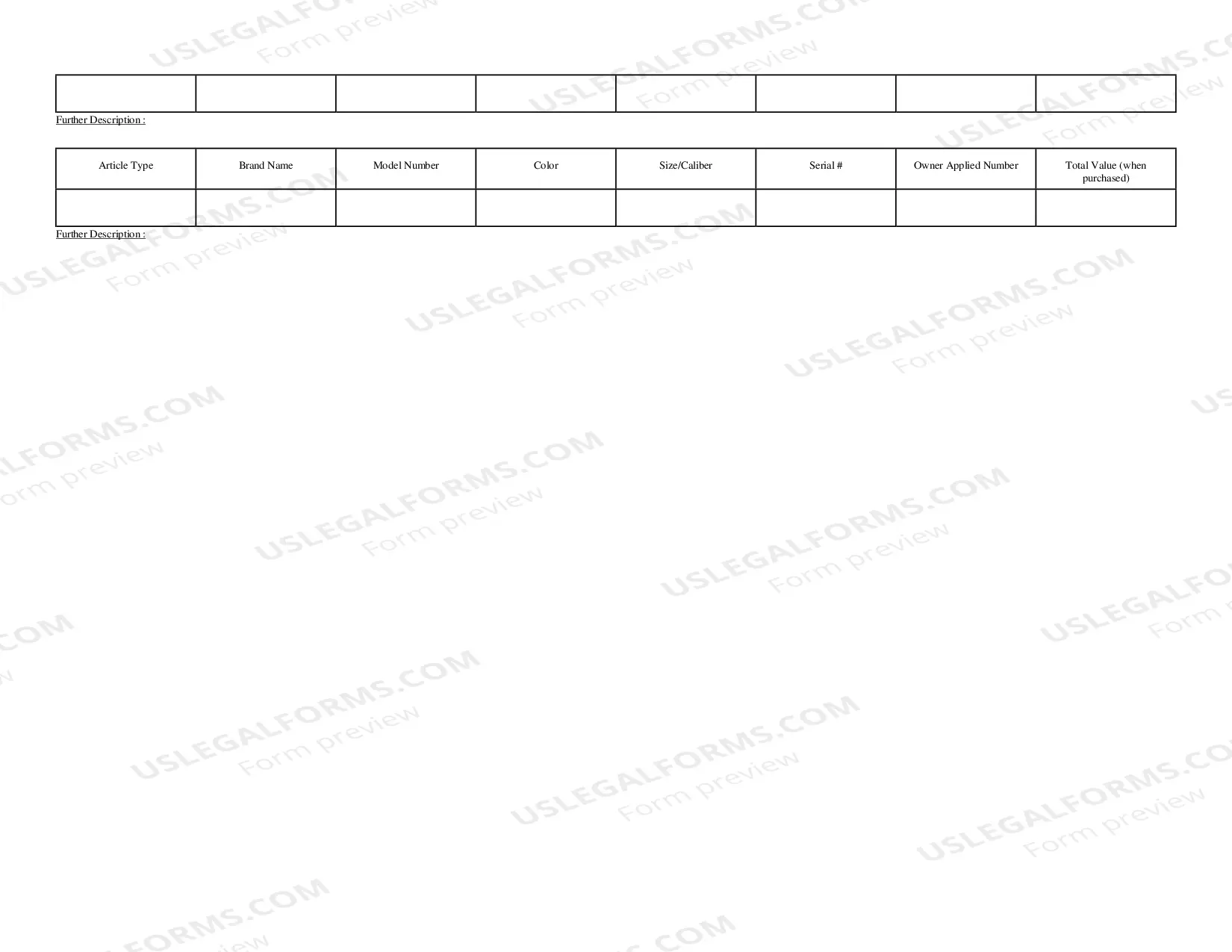 Preview Property Inventory Form